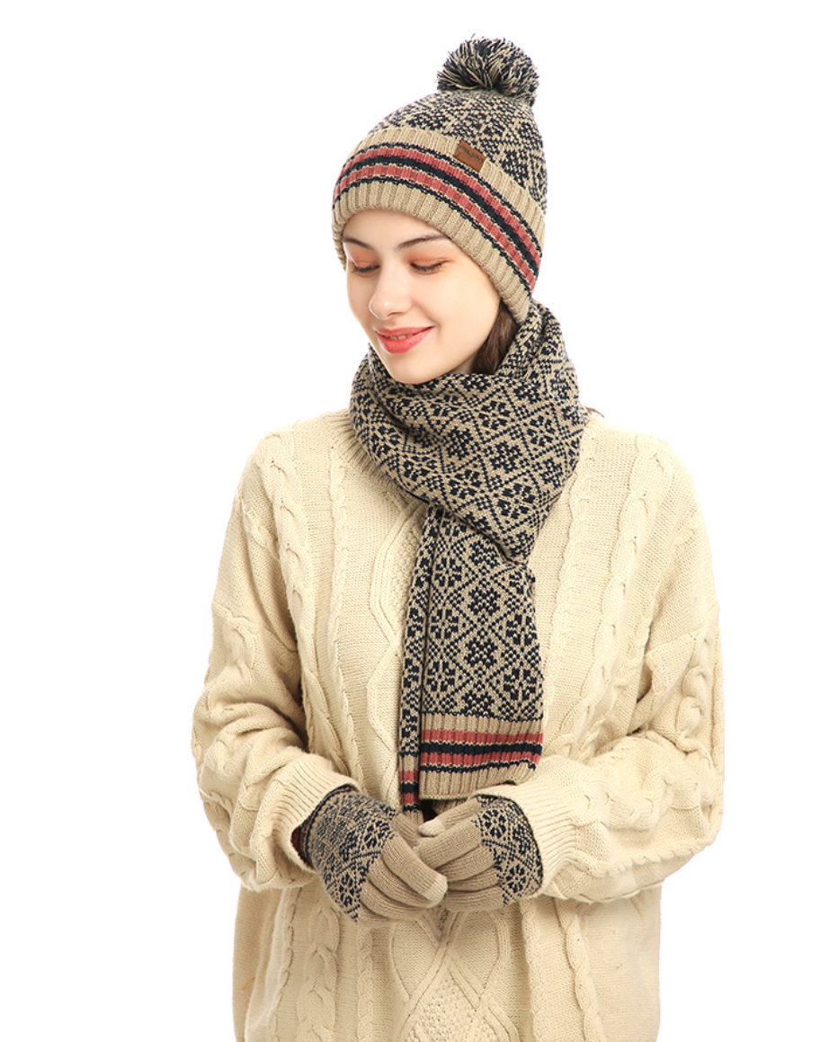 " Winter 3 in 1 Scarf Hat Glove Set for Women "